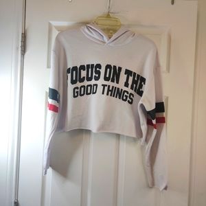 Love J 💎 Womens Cropped Hoodie Large White